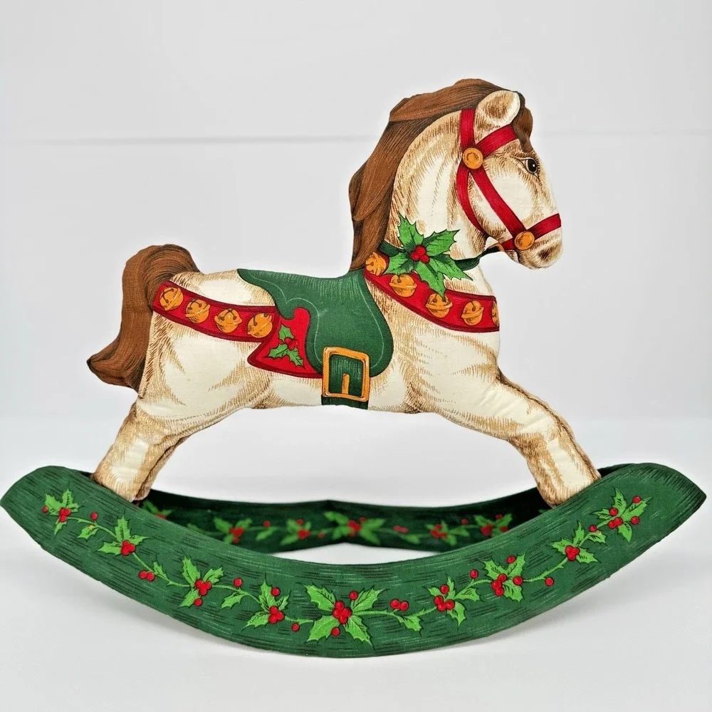 Christmas Rocking Horse Stand Up Decor‎ Quilted Fabric Holiday Shelf Tabletop
